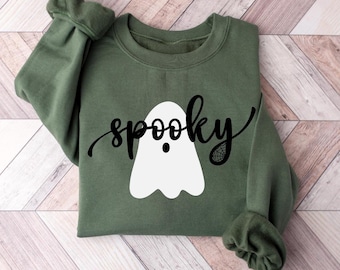 Spooky Ghost Crewneck Sweatshirt, Halloween Boo Crew Apparel
