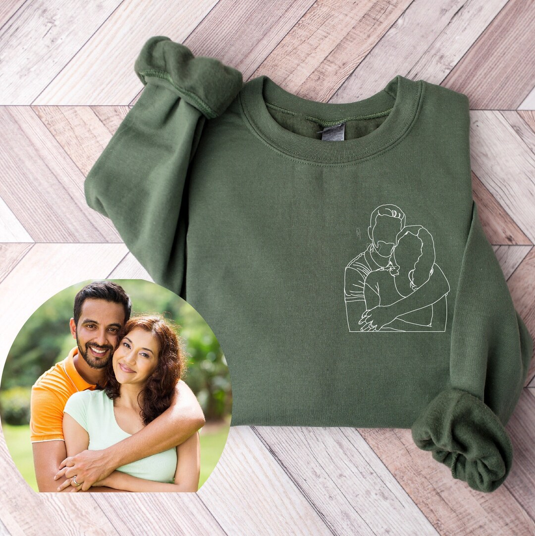 Line Art Photo Sweatshirt, Custom Outline Photo Sweatshirt, Custom