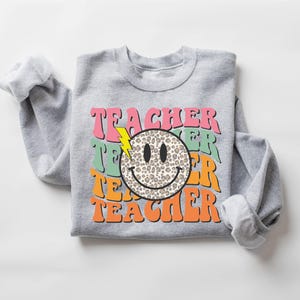 Smile Face Teacher Sweatshirt, Teach Shirt, Retro Teacher Sweatshirt, Cute Teacher Sweatshirt, Teacher Appreciation Gifts, New Teacher Gifts image 5