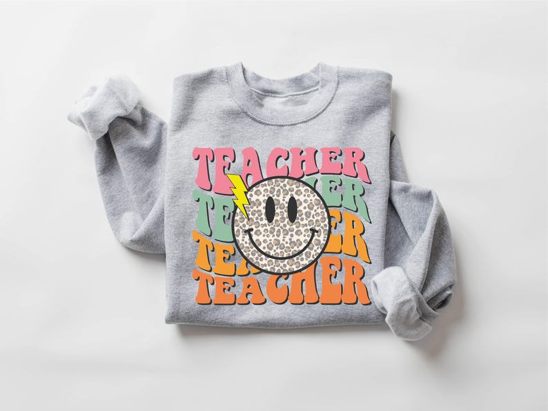 Smile Face Teacher Sweatshirt, Teach Shirt, Retro Teacher Sweatshirt, Cute Teacher Sweatshirt, Teacher Appreciation Gifts, New Teacher Gifts image 5