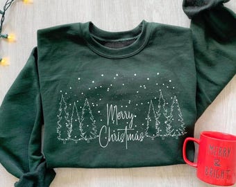 Merry Christmas Tree Sweatshirt: Womens Holiday Outfit, Winter Vibes Shirt