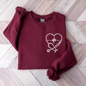 Custom Nurse Sweatshirt, Personalized Sweater, Nurse Pocket Sweatshirt, Nurse Life Hoodie, Nurse Sweatshirt, Custom Nurse Gift Maroon