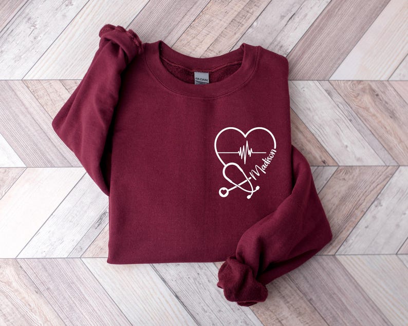 Custom Nurse Sweatshirt, Personalized Sweater, Nurse Pocket Sweatshirt, Nurse Life Hoodie, Nurse Sweatshirt, Custom Nurse Gift Maroon