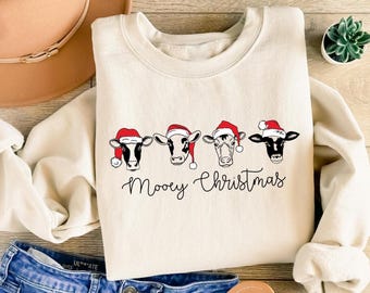 Funny Cow Christmas Sweatshirt: Family Holiday Farm Sweater, Xmas Party Tee