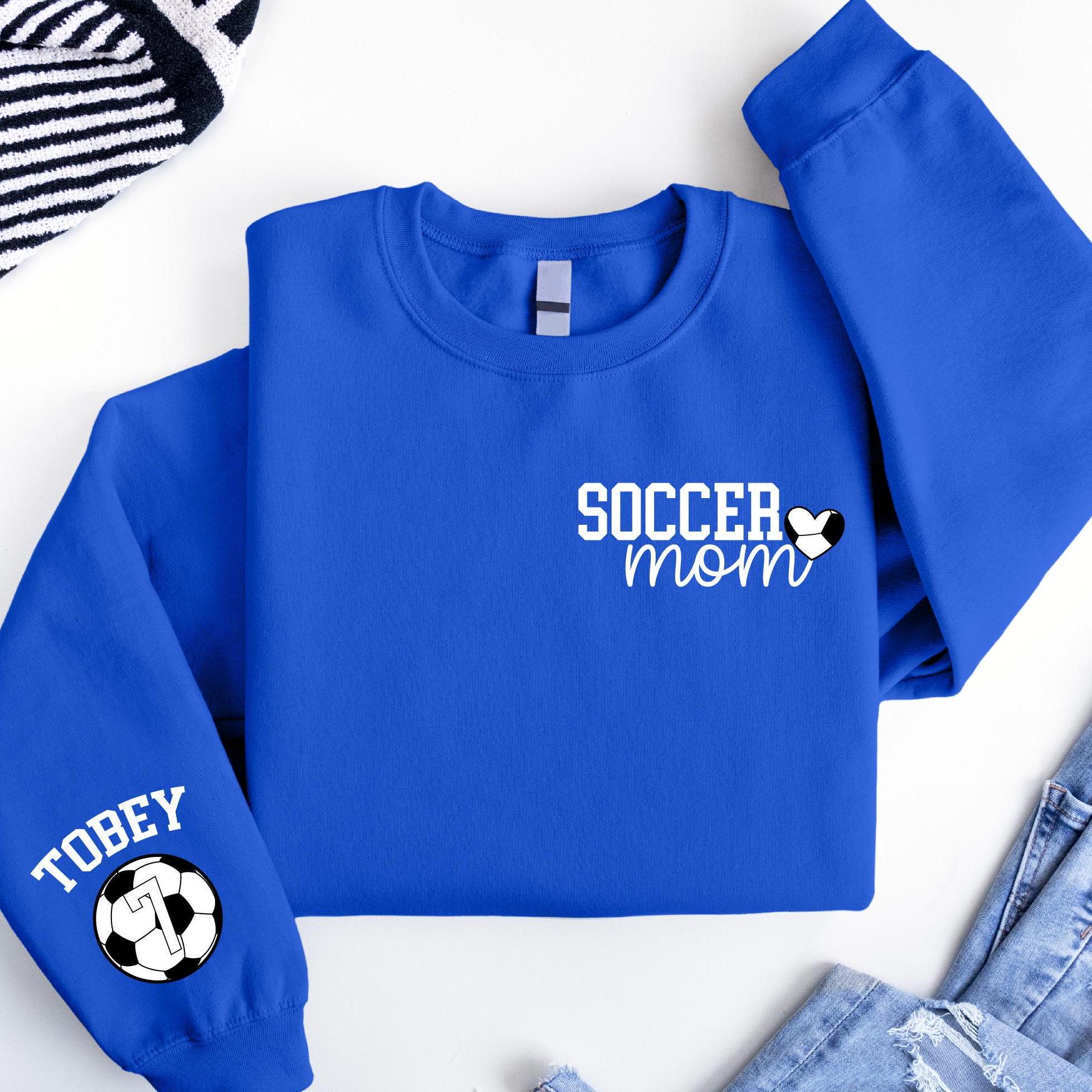 Custom Soccer Mom Sweatshirt, Soccer Fan Mothers Gift, Personalized Soccer Sweatshirt, Soccer Game Day Gift, Kids Name and Number on Sleeve