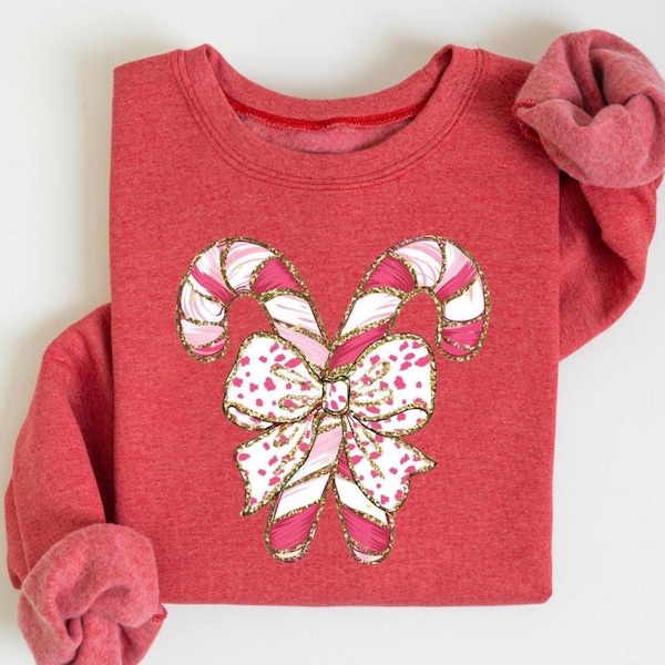Cute Candy Cane Christmas Sweatshirt: Womens Holiday Shirt, Xmas Gift