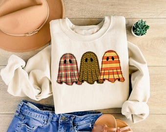 Retro Plaid Spooky Halloween Sweatshirt: Ghost Season Shirt, Gift for Halloween