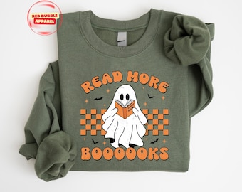 Halloween Ghost Reading Books Sweatshirt : Fall Book Lover Gift, Spooky Season