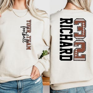 Personalized Football Sweatshirt, Gift for Football Lovers, Football Sweatshirt, Custom Name and Number Sweatshirt, Football School Gift
