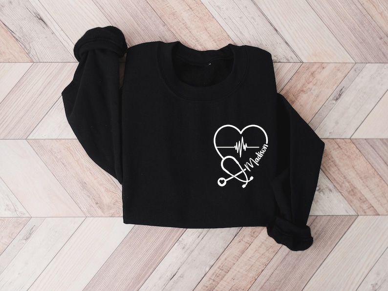 Custom Nurse Sweatshirt, Personalized Sweater, Nurse Pocket Sweatshirt, Nurse Life Hoodie, Nurse Sweatshirt, Custom Nurse Gift Black