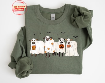 Cows Halloween Sweatshirt, Halloween Ghost Cows Sweatshirt, Spooky Cows Halloween Gifts, Cow Lovers Halloween Gift