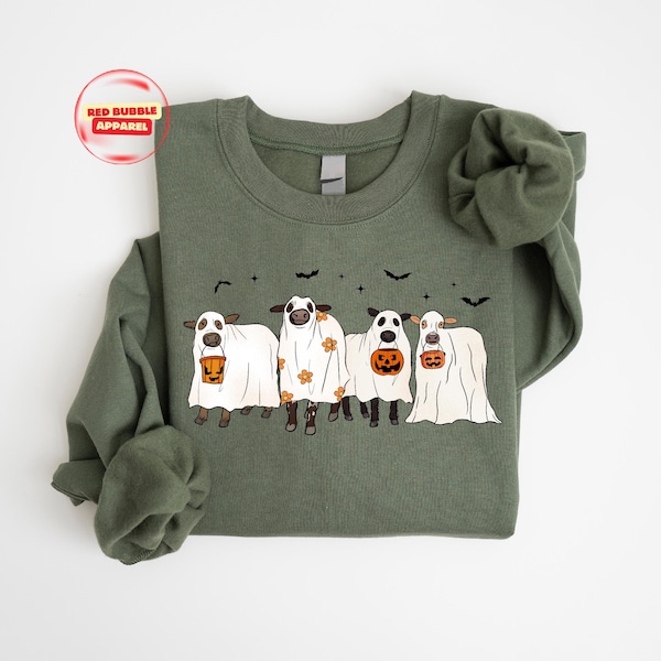 Cows Halloween Sweatshirt, Halloween Ghost Cows Sweatshirt, Spooky Cows Halloween Gifts, Cow Lovers Halloween Gift