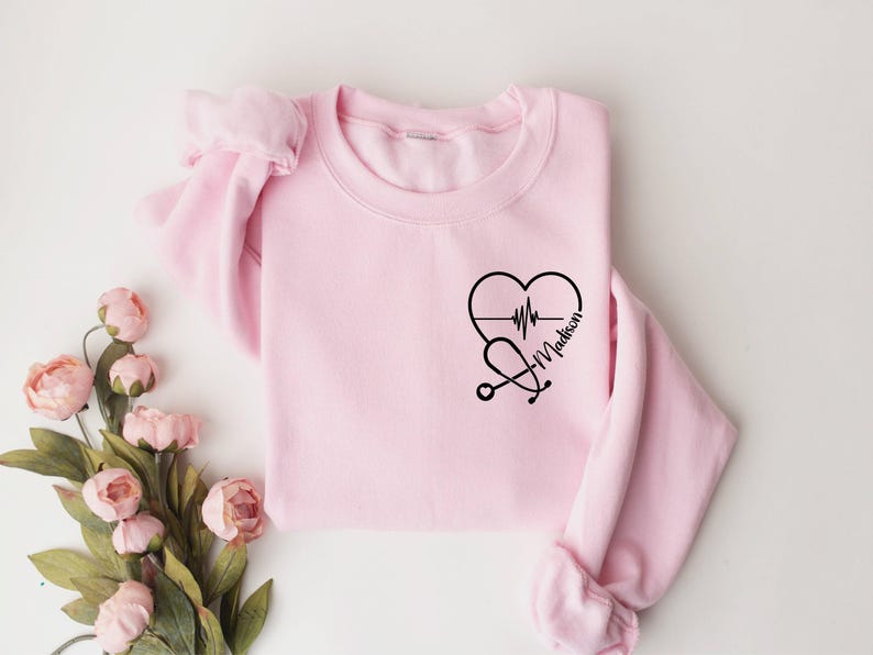 Custom Nurse Sweatshirt, Personalized Sweater, Nurse Pocket Sweatshirt, Nurse Life Hoodie, Nurse Sweatshirt, Custom Nurse Gift Light Pink