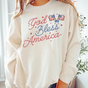 God Bless America Sweatshirt, American Flag Sweatshirt, USA Shirt, Coquette 4th of July Sweatshirt, Patriotic Shirt, Independence Day