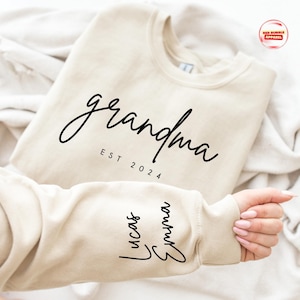 Custom Grandma Sweatshirt with Grandkids Names on Sleeve Sweatshirt, Cute Mothers Day Gift, New Grandma Shirt,Custom Granny Shirt,Nana Shirt