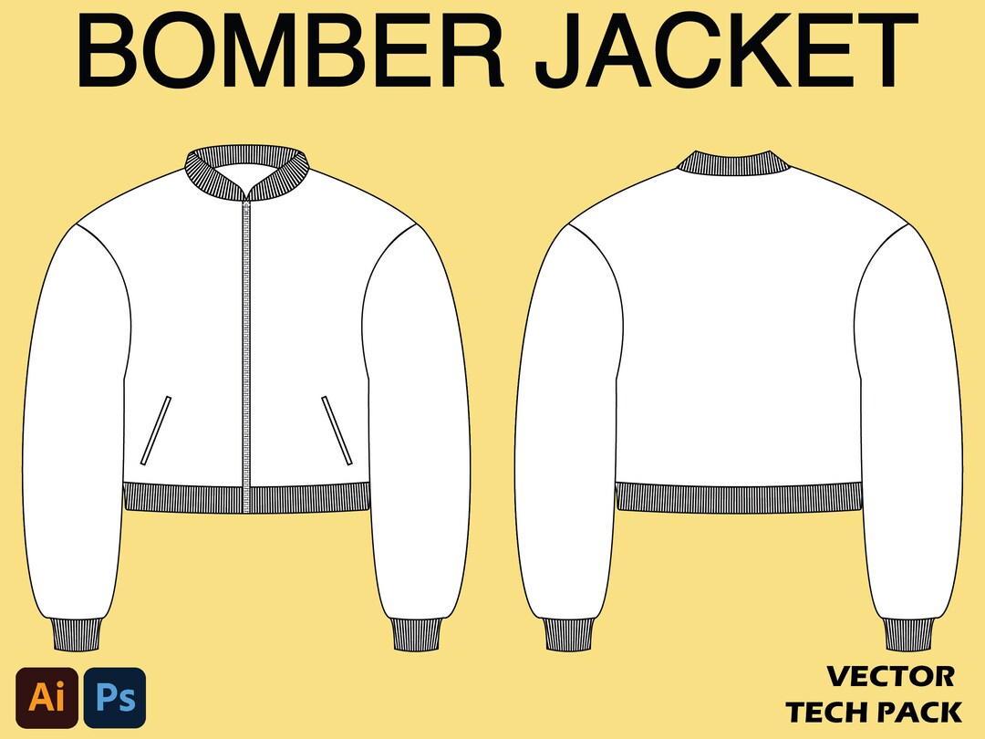 Bomber Jacket, Varsity Jacket, Streetwear, Tech Pack Template, Mock up ...