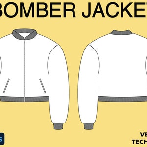 Bomber Jacket, Varsity Jacket, Streetwear, Tech Pack Template, Mock Up Template, For Illustrator, Photoshop