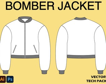 Bomber Jacket, Varsity Jacket, Streetwear, Tech Pack Template, Mock Up Template, For Illustrator, Photoshop