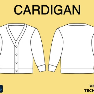 Cardigan, Oversized, Sweater, Streetwear, Tech Pack Template, Mock Up Template, For Illustrator, Photoshop
