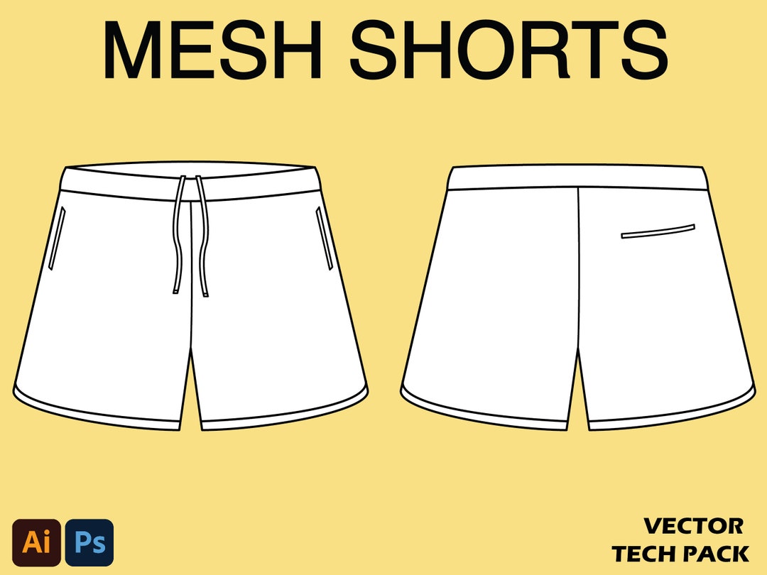 Mesh Shorts, Streetwear, Tech Pack Template, Mock up Template, for ...