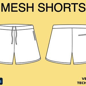 Mesh Shorts, Streetwear, Tech Pack Template, Mock Up Template, For Illustrator, Photoshop