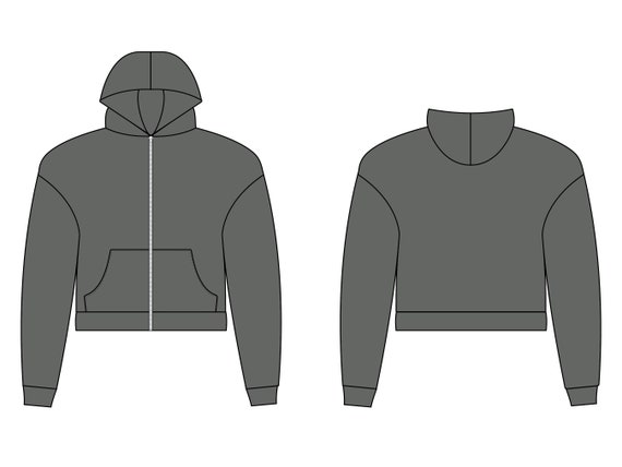 Streetwear Oversized Cropped Boxy Zip up Hoodie Sweatshirt Tech Pack Template Mock up Template for Illustrator Photoshop Etsy UK