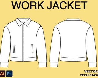 Work Jacket, Workwear, Streetwear, Tech Pack Template, Mock Up Template, For Illustrator, Photoshop