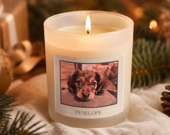 Dog Lover Gift Candle, Puppy Portrait Soy Candle, Penelope Dog Label, 11oz Frosted or Clear Glass Jar, Holiday Pet Gift