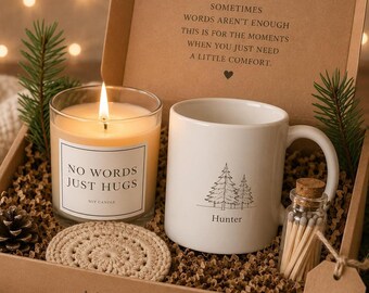 Sympathy Gift for Him, Personalized Men’s Care Package, Thinking of You Gift Box, No Words Just Hugs Candle, Get Well Gift for Men
