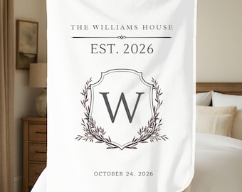 Personalized Wedding Blanket, Custom Last Name Monogram Woven Throw, Wedding Gift for Couples, Housewarming Established Gift