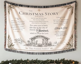 Nativity Blanket | Personalized Christian Christmas Blanket | Family Christmas Eve Tradition | Woven Scripture Throw |
