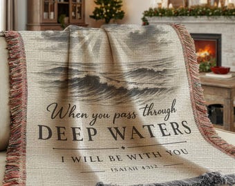 Christian Blanket with Isaiah 43:2, Woven Faith Throw for Comfort and Encouragement