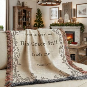 Christian Prayer Blanket, Scripture Woven Throw, Encouragement Gift for Women, His Grace Still Finds Me