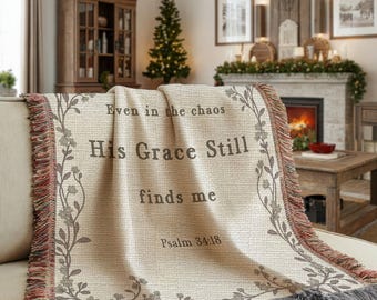 Christian Prayer Blanket, Scripture Woven Throw, Encouragement Gift for Women, His Grace Still Finds Me