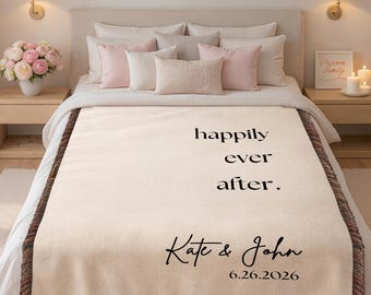 Personalized wedding throw, Heirloom Blanket for newlyweds, Happily Ever After, Anniversary, Wedding keepsake