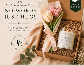 No Words Just Hugs Gift Box, Thinking of You Gift, Sympathy Gift Box, Candle and Crochet Flowers, Bereavement Gift, Get Well Gift