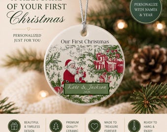 Personalized First Christmas Ornament, Our First Christmas Ornament, Newlywed Christmas Gift, Custom Ceramic Ornament