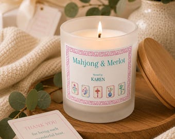 Personalized Mahjong Hostess Gift Candle, Mahjong & Merlot Candle, Custom Mahjong Gift for Women, Game Night Host Gift