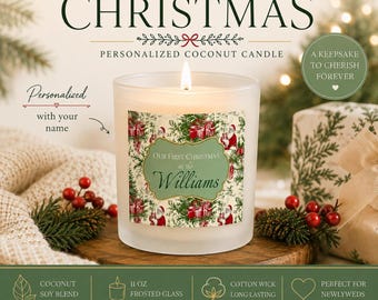 Personalized First Christmas Candle, Our First Christmas Gift, Custom Christmas Candle, Newlywed Gift, Coconut Soy Candle