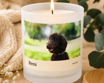 Personalized Dog Memorial Candle, Custom Photo Pet Loss Gift, Rainbow Bridge Sympathy