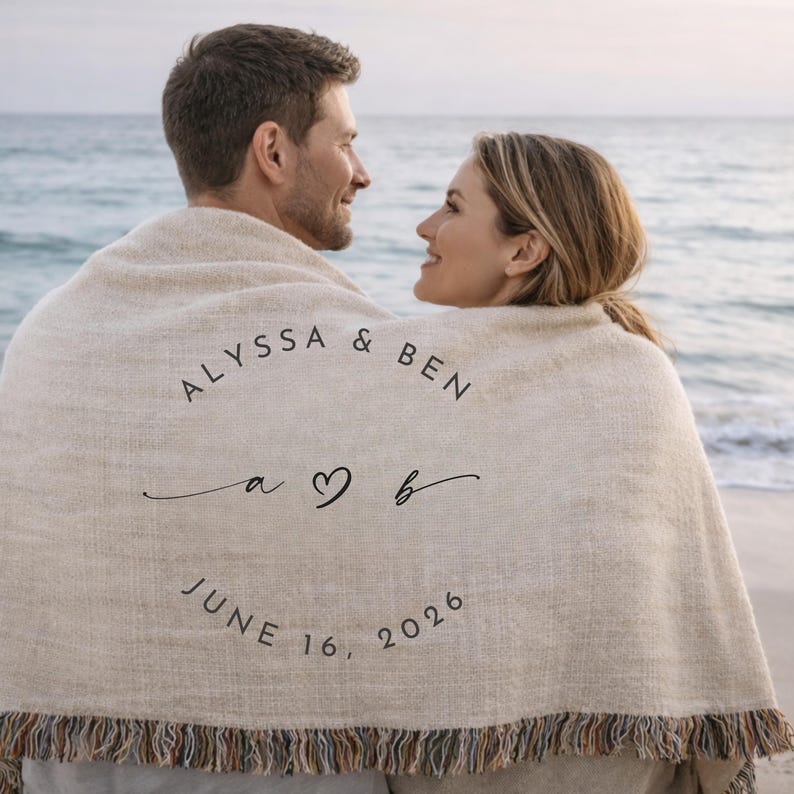 Personalized Wedding Blanket Custom Monogram Blanket Wedding Gift for Couple Engagement Gift Newlywed Gift Wedding Date Blanket image 1