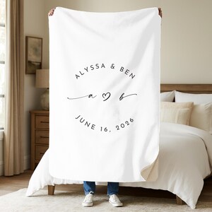 Personalized Wedding Blanket Custom Monogram Blanket Wedding Gift for Couple Engagement Gift Newlywed Gift Wedding Date Blanket Sherpa Fleece 60x80