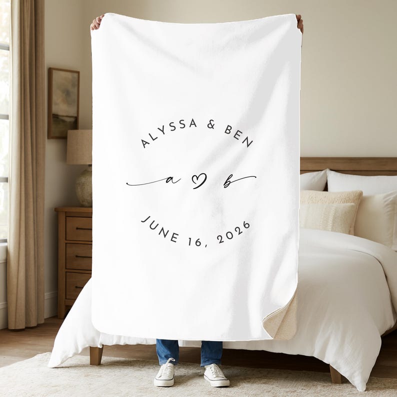 Personalized Wedding Blanket Custom Monogram Blanket Wedding Gift for Couple Engagement Gift Newlywed Gift Wedding Date Blanket Sherpa Fleece 60x80