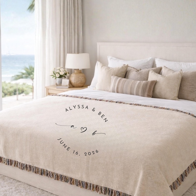 Personalized Wedding Blanket Custom Monogram Blanket Wedding Gift for Couple Engagement Gift Newlywed Gift Wedding Date Blanket image 9