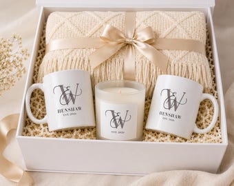 Custom Candle and Mug Gift Set for Couples, Monogram Gift for Wedding, Engagements