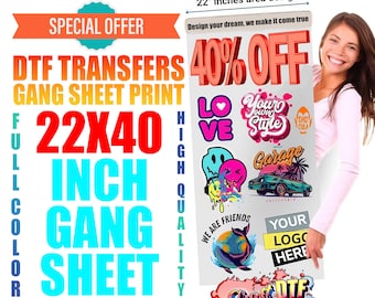 Custom DTF Gang Sheet Ready to Press, Full Color Heat Transfers for Shirts Hoodies, No Minimum, Fast Turnaround, Durable Vibrant Full Color