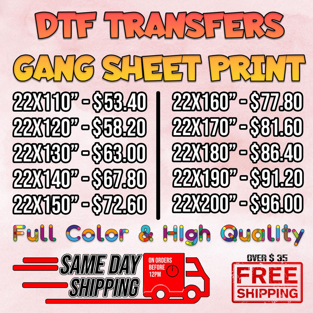 Custom DTF Gang Sheet Ready to Press, Full Color Heat Transfers for ...