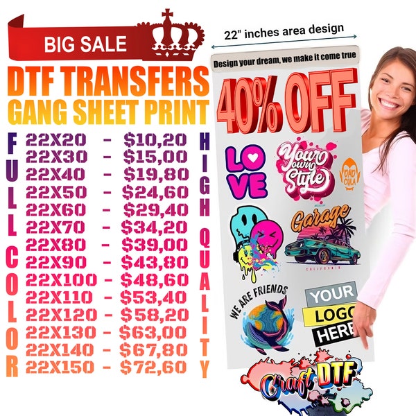 DTF Gang Sheet, Custom DTF Transfers, Wholesale Gang, Bulk DTF Sheets, Ready To Press, Direct to Film Transfer, Personalized Heat Print.