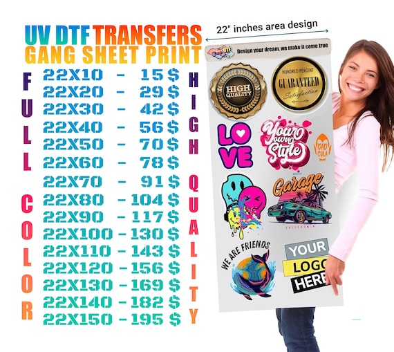 Custom UV DTF Gang Sheet, Decals, Stickers, Uv DTF Transfers, Wholesale Prices, Permanent Durable Vibrant Uv Dtf, Uv Dtf Cup Wrap Printing