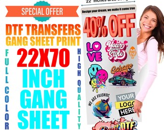 Custom DTF Gang Sheet Ready to Press, Full Color Heat Transfers for Shirts Hoodies, No Minimum, Fast Turnaround, Durable Vibrant Full Color